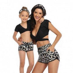 Size is 2T-3T(104cm) Leopard Family Matching 2 Pieces Swimwear Halter Ruffle Leopard Mommy And Me Tankini Dad Swiming Shorts
