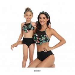 Size is 2T-3T(104cm) Halter Backless Mommy And Me Tankini Family Matching 2 Pieces Swimwear Black Floral Printed Dad Swiming Sho