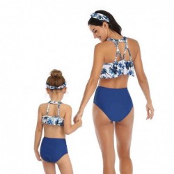 Size is 2T-3T(104cm) Short Sleeve 1 Pieces boys Swiming Blue Halter Back Cross 2 Pieces Mommy and Me Tankini Family Matching Swi