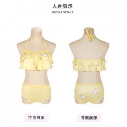 Size is S Women Cosplay Demon Slayer Agatsuma Zenitsu Bikini Halter Ruffle 2 Pieces Swimsuits Yellow Beach Swimwear