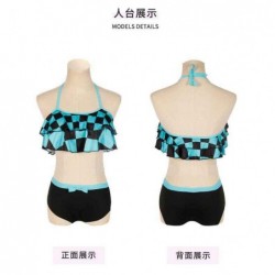 Size is S Adult Women Cosplay Demon Slayer Kamado Tanjirou Bikini Halter Ruffle 2 Pieces Swimsuits Blue Beach Swimwear