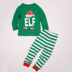 Size is 1T-2T Pajama Sets Funny Elf Top Striped Pants Matching Family For Adult Kids