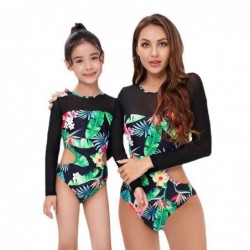 Size is 2T-3T(104cm) Mommy and Me Matching Back Cut Out 1 Pieces Swimwear Long Sleeve High Waisted Floral Print Bikini