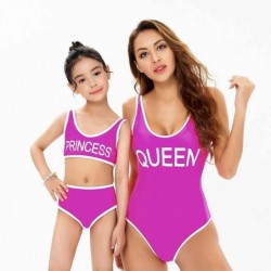 Size is XS-Mother Mommy and Me Matching Solid Scoop Neck Swimsuits 1 Pieces Swimwear Sports High Waisted Stripe Bikini