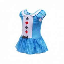 Size is 2T-3T(90cm) Little Girls Gift Cos Disney Alice Princess 1 Pieces Blue Swimsuits Round Collar Beach Swim skirt With Cap