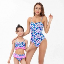 Size is 2T-3T(104cm) Purple Mermaid Halter Mommy and Me Matching 1 Pieces Swimsuits High Waisted Bikini
