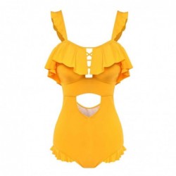 Size is S(0.5T-1T) Ruffle Halter Yellow Mommy and Me Matching Swimsuits 1 Pieces Swimwear Cut Out Front High Waisted Bikini