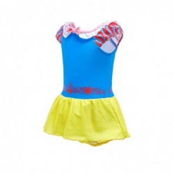 Size is 2T-3T(90cm) Girls Cos Snow White Princess 1 Piece Swimsuits Short Sleeves Round Collar Beach Swimwear With Cap