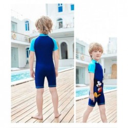 Size is M(1T-1.5T ) Mickey Mouse Print 1 Pieces Swimsuits For Little Boys' Short Sleeves Zipper Front Beach Swimwear With Cap