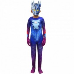 Size is 3T-4T(110cm) Kid Boys Cosplay Ultraman Saga Jumpsuit Long Sleeve Zipper Back Costumes With Mask Gloves For Halloween 5T-