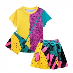 Size is 2T-3T(100cm) Disney Sally Top And Short Skirt Set For Girls Gift Summer T-Shirt Casual Outfits With Bag 3 set