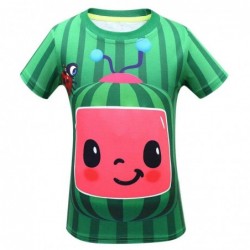 Size is 2T-3T(100cm) CocoMelon Print Green Short Sleeve T-Shirt Crew Neck Summer Top For Boys With Mask