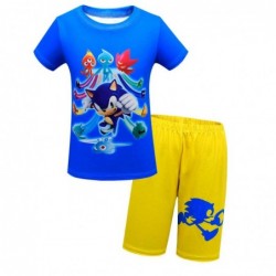 Size is 4T-5T(110cm) Sonic the Hedgehog Print for Kids Short Sleeve 2Pcs Shorts Set Summer T-Shirt Boys 2T-13T