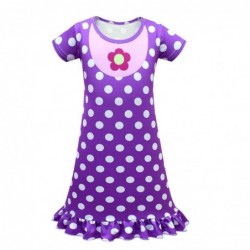 Size is 2T-3T(100cm) CocoMelon Print Short Sleeve Summer Dresses For Girls One Piece Crew Neck Casual Dress Purple With Mask