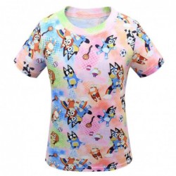 Size is 2T-3T(100cm) Kids Girls Bluey Print Summer Pajamas Crew Neck Short Sleeve 2 Pieces Nightgown Costumes