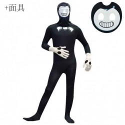 Size is 4T-5T(110cm) Kid Cosplay Bendy and the ink machine Jumpsuit Long Sleeve Costumes Zipper Back With Mask For Halloween