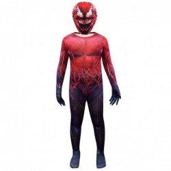 Size is 4T-5T(110cm) Kid Cosplay Carnage Red Venom Jumpsuit Long Sleeve Costumes Zipper Back With Head Mask For Halloween