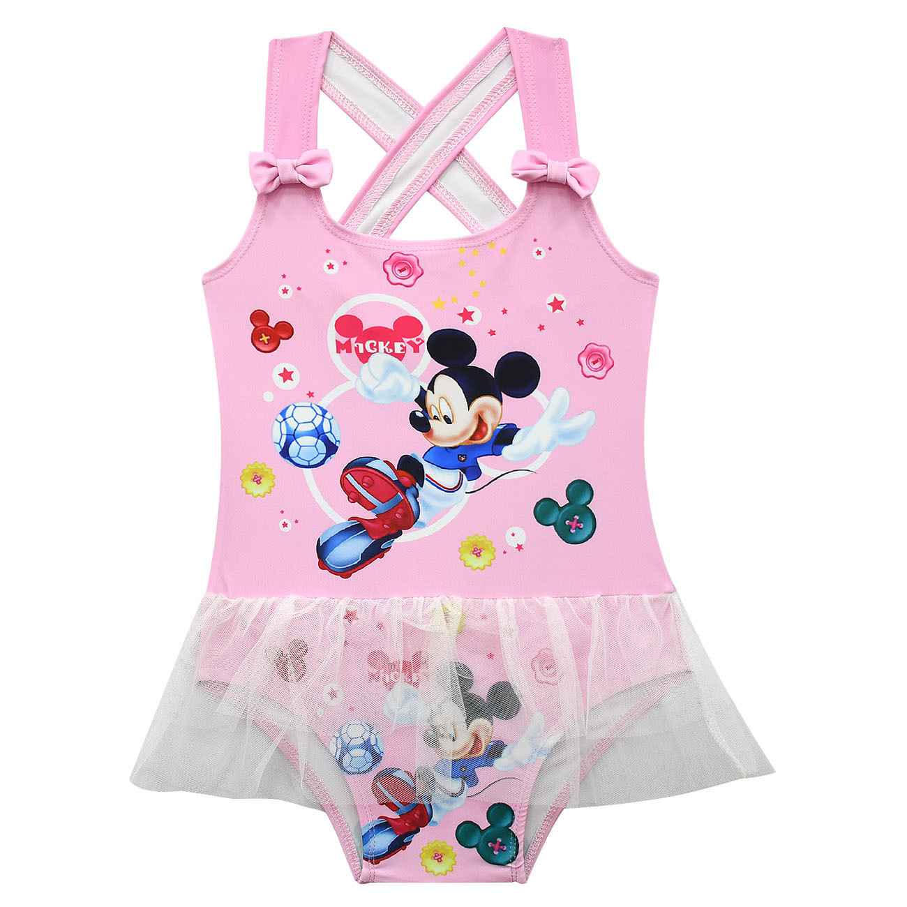 Girls' Swimsuits Disney Mickey Minnie One Piece Net Yarn Pink Halter ...